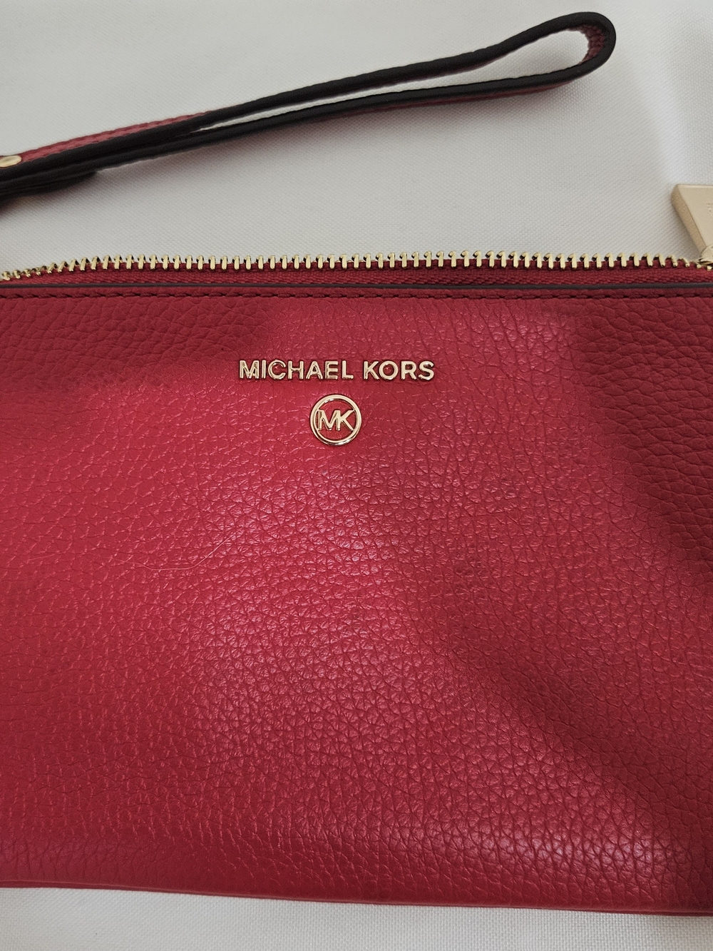 Michael Kors Red Pebbled Leather Wristlet with Gold Hardware